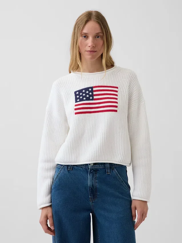 100 % bomull, oversized, kort genser i Americana-stil