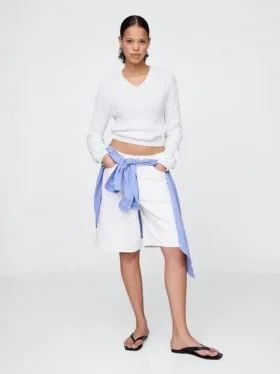 11" langmodell denimshorts med middels høy midje