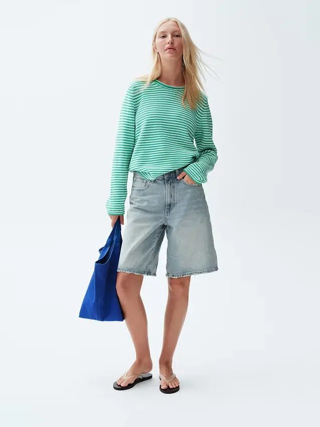 11" langmodell denimshorts med middels høy midje