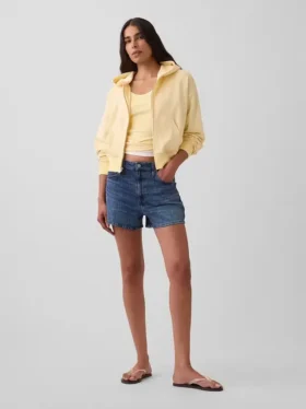 3,5" høy midje, avslappede, rette denimshorts
