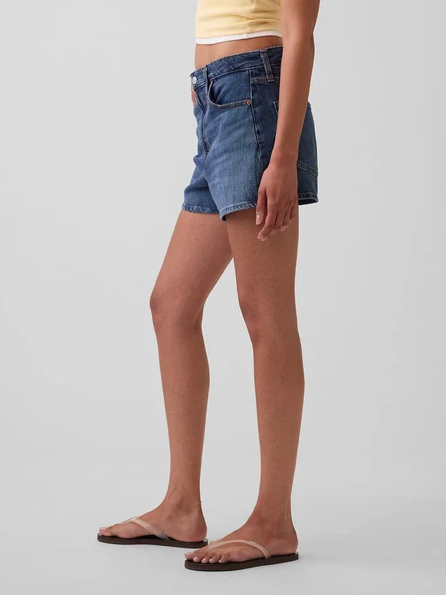 3,5" høy midje, avslappede, rette denimshorts