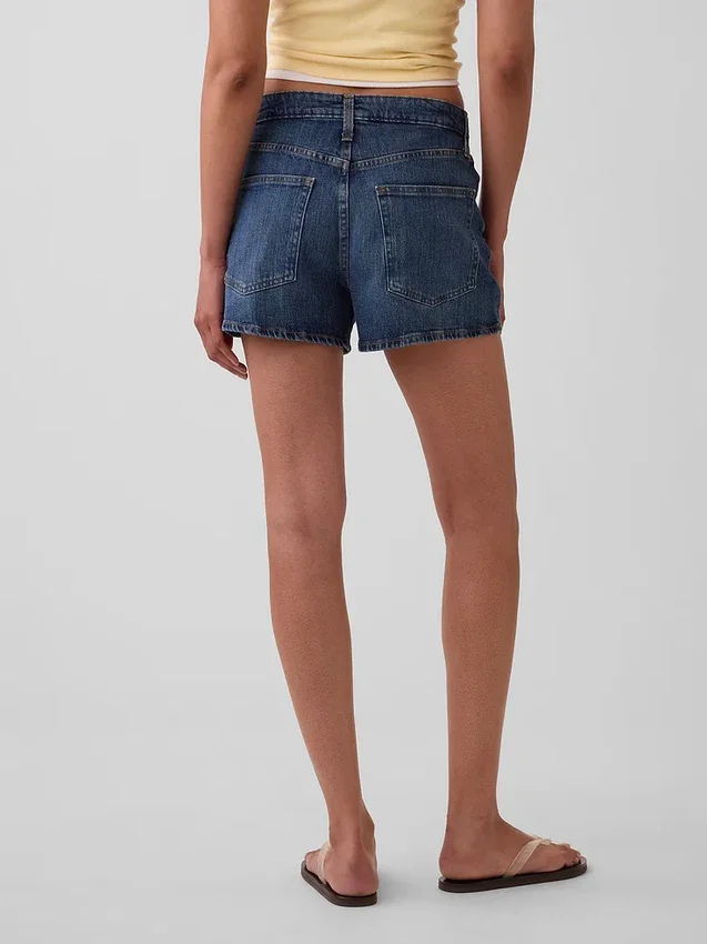 3,5" høy midje, avslappede, rette denimshorts