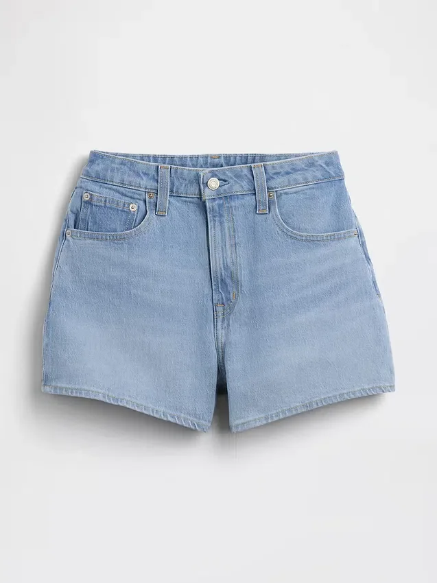 3,5" høy midje, avslappede, rette denimshorts