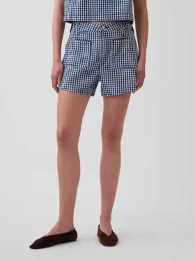 3,5″ høye, avslappede, rette denimshorts i gingham-mønster