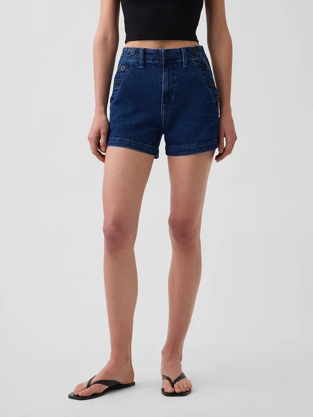 3,5" høye, avslappede, rette denimshorts i sjømannstil