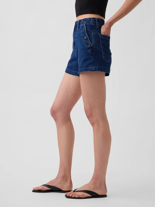 3,5" høye, avslappede, rette denimshorts i sjømannstil