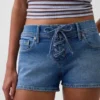 3" lavt sittende denim Shorts med snøring