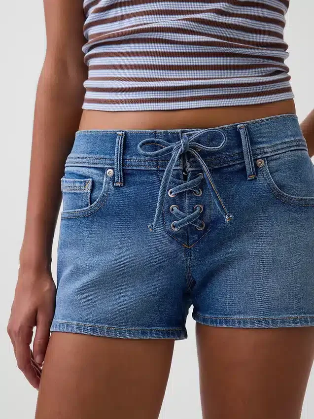 3" lavt sittende denim Shorts med snøring