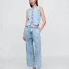 365 høyt liv, ultramyke denim-plisserte ankelbukser