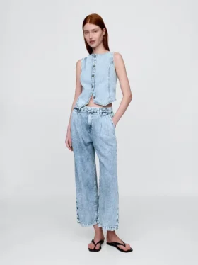 365 høyt liv, ultramyke denim-plisserte ankelbukser