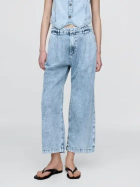 365 høyt liv, ultramyke denim-plisserte ankelbukser