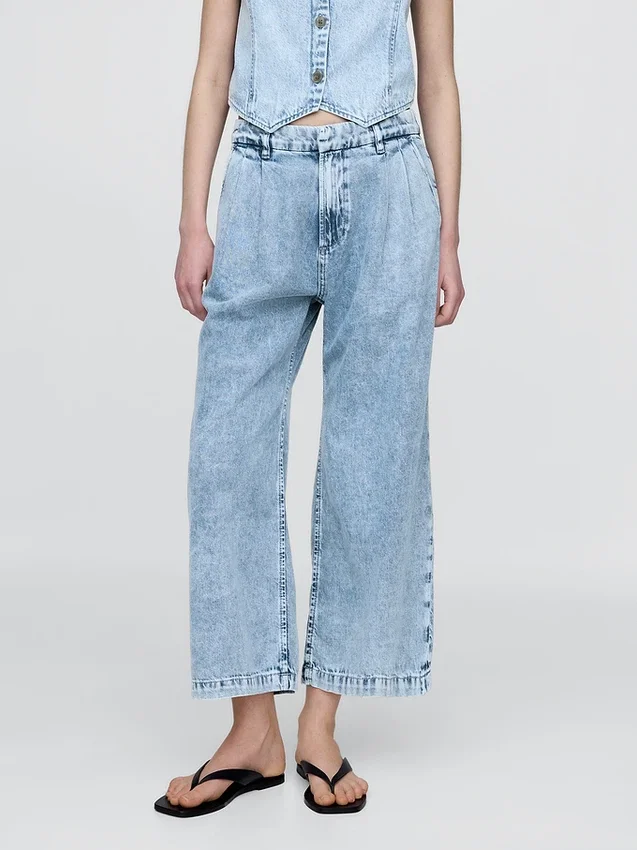 365 høyt liv, ultramyke denim-plisserte ankelbukser