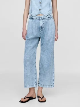 365 høyt liv, ultramyke denim-plisserte ankelbukser