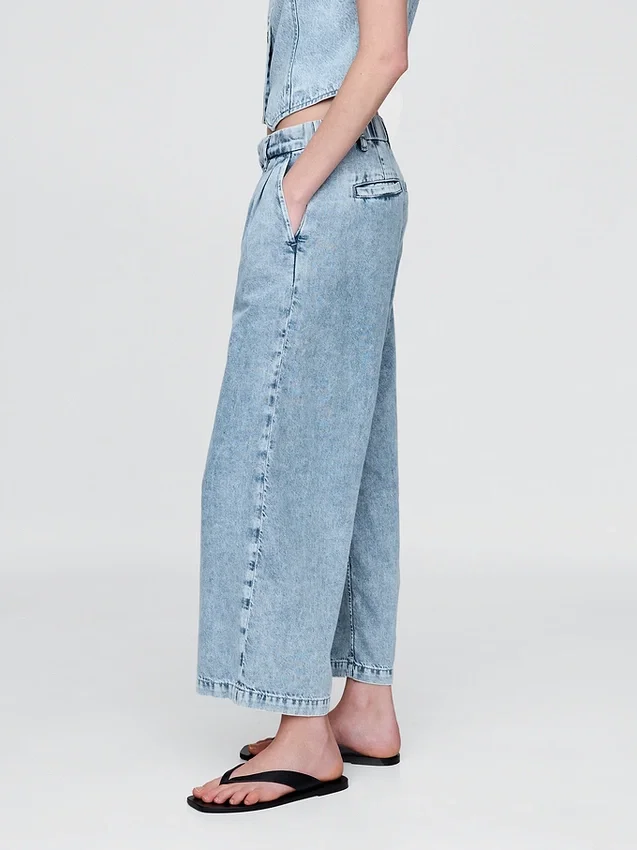 365 høyt liv, ultramyke denim-plisserte ankelbukser