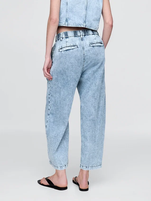 365 høyt liv, ultramyke denim-plisserte ankelbukser
