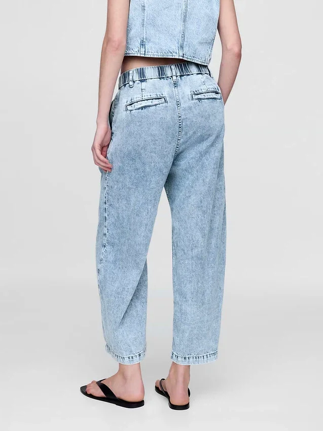 365 høyt liv, ultramyke denim-plisserte ankelbukser