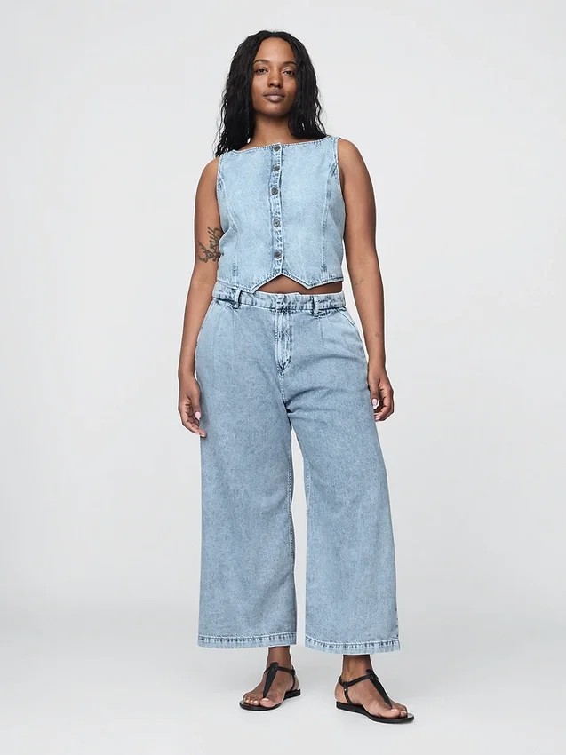 365 høyt liv, ultramyke denim-plisserte ankelbukser