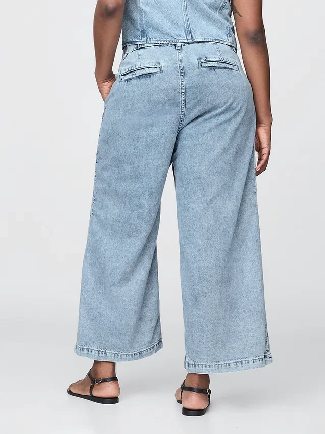 365 høyt liv, ultramyke denim-plisserte ankelbukser