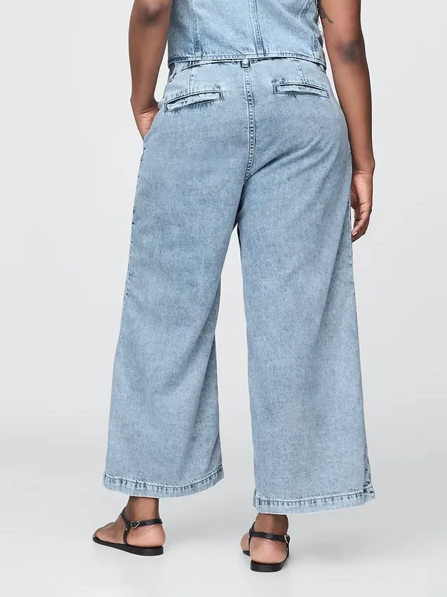 365 høyt liv, ultramyke denim-plisserte ankelbukser