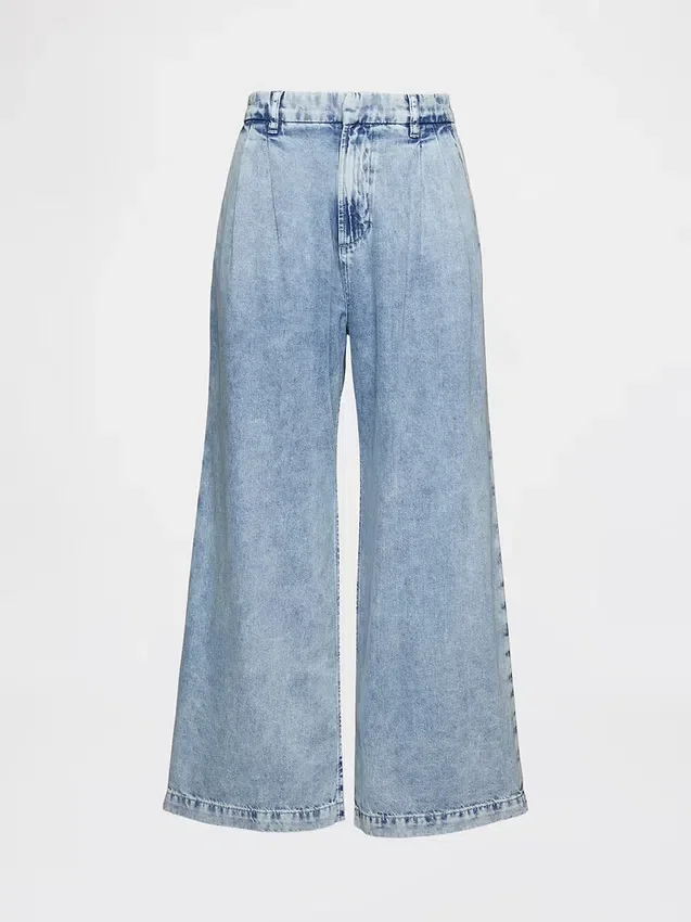 365 høyt liv, ultramyke denim-plisserte ankelbukser