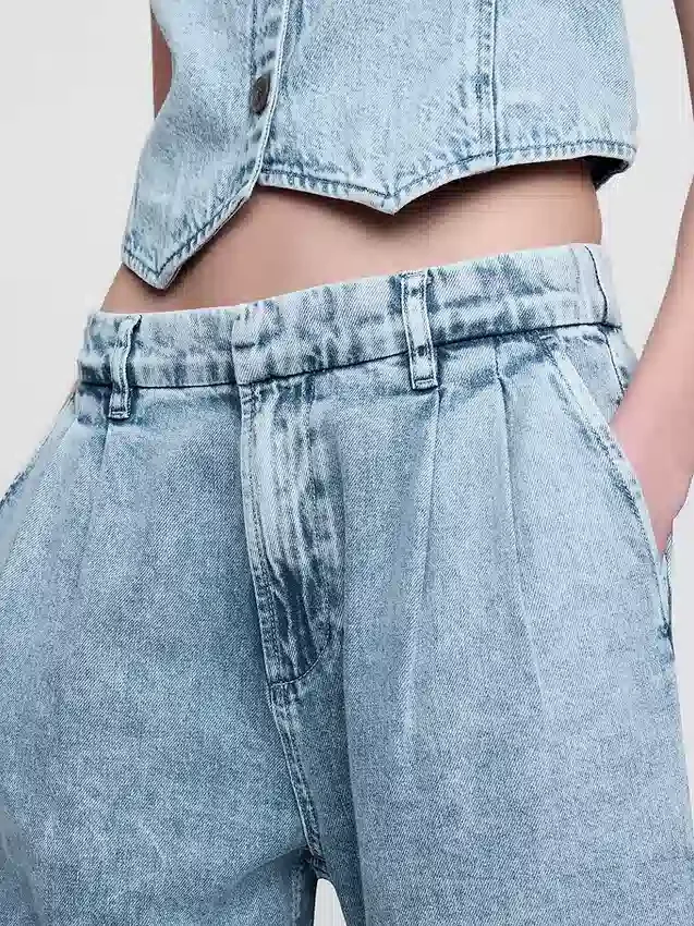 365 høyt liv, ultramyke denim-plisserte ankelbukser