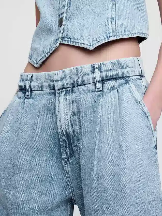 365 høyt liv, ultramyke denim-plisserte ankelbukser