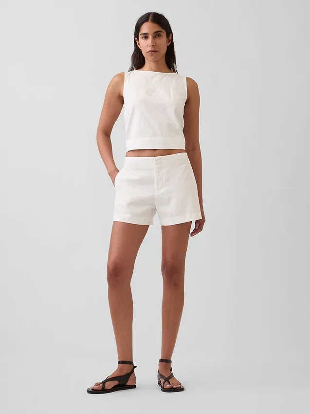 4" Shorts i linblanding med middels høy midje