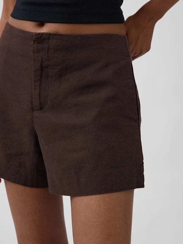 4" Shorts i linblanding med middels høy midje