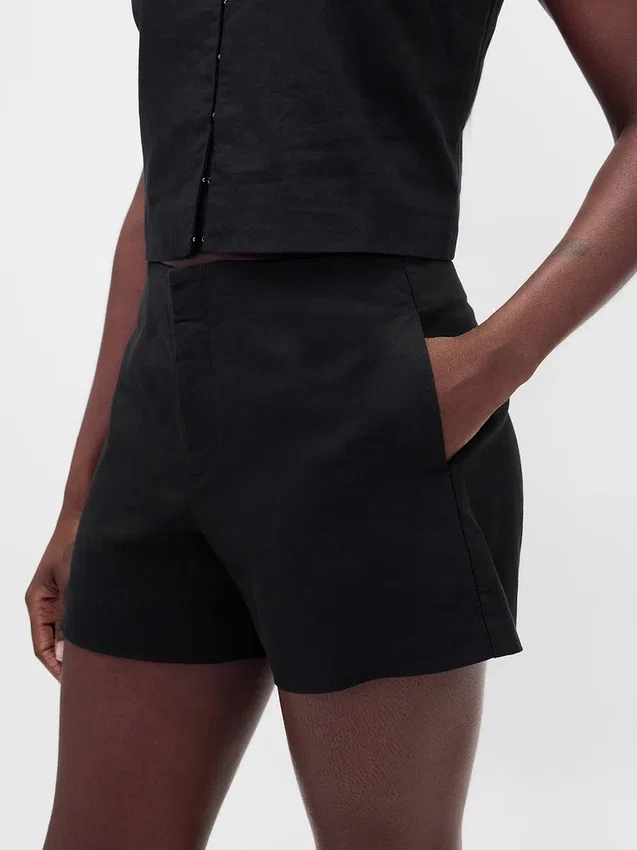 4" Shorts i linblanding med middels høy midje