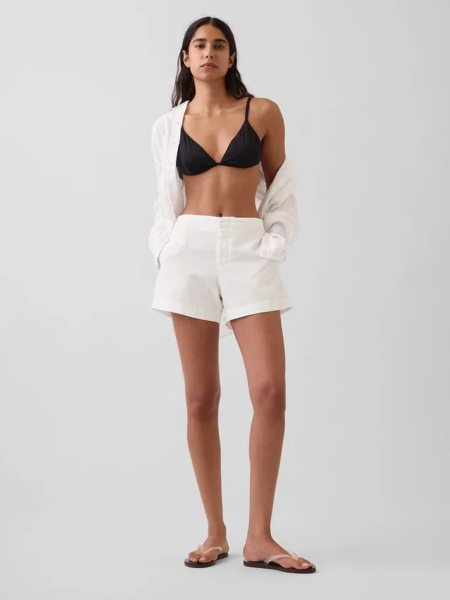 4" Shorts i linblanding med middels høy midje