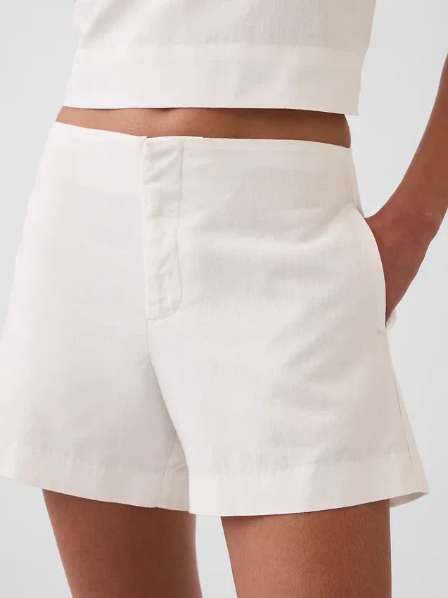 4" Shorts i linblanding med middels høy midje