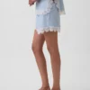 4" Shorts i linblanding med midjehøyde og blonderkant