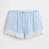 4" Shorts i linblanding med midjehøyde og blonderkant