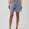 5" mid-rise, trykte strikkede denim-Shorts