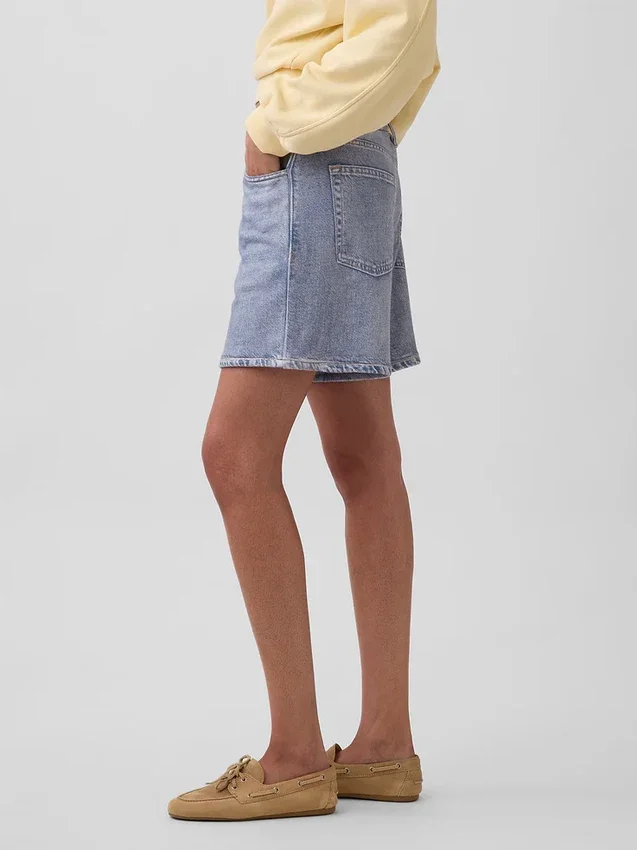 5" mid-rise, trykte strikkede denim-Shorts