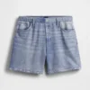 5" mid-rise, trykte strikkede denim-Shorts