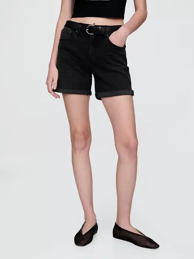 5" midt høye denim-Shorts i girlfriend-stil