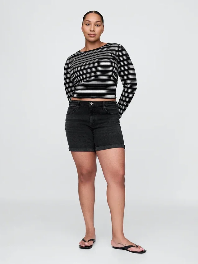 5" midt høye denim-Shorts i girlfriend-stil