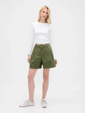 6" midhøye plisserte shorts i twill