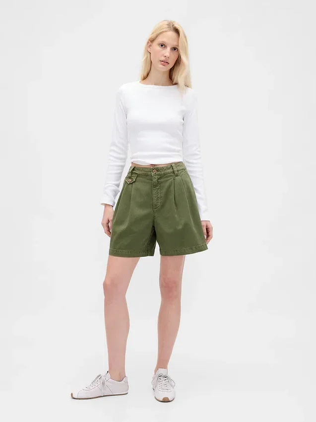 6" midhøye plisserte shorts i twill