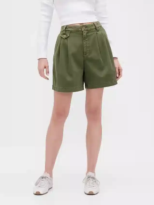 6" midhøye plisserte shorts i twill