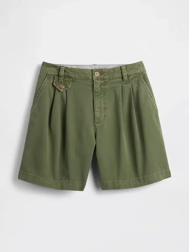 6" midhøye plisserte shorts i twill