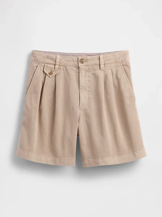6" midhøye plisserte shorts i twill