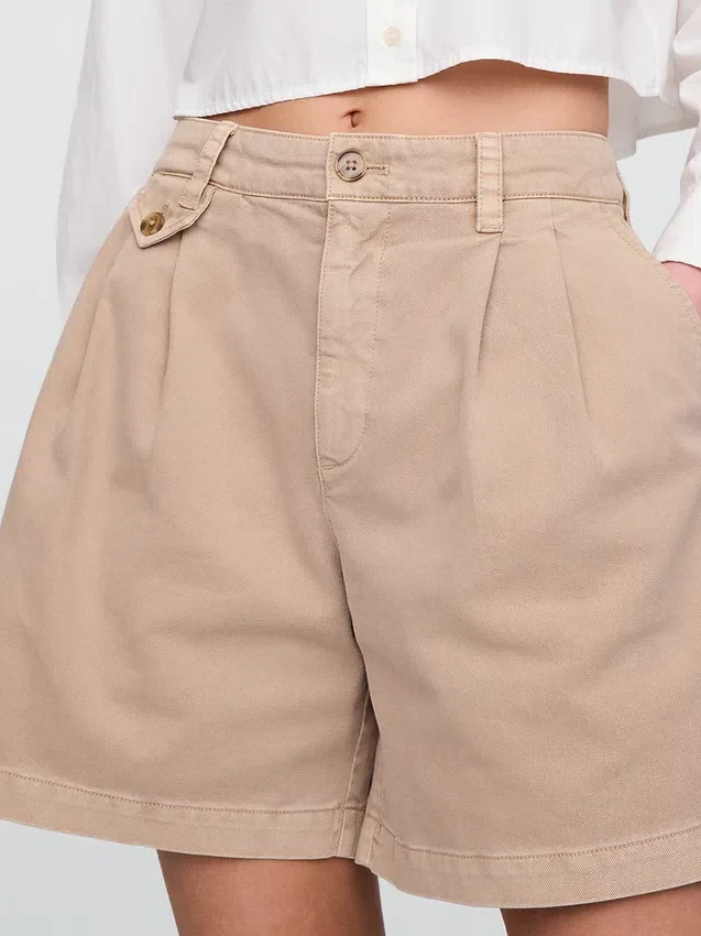 6" midhøye plisserte shorts i twill