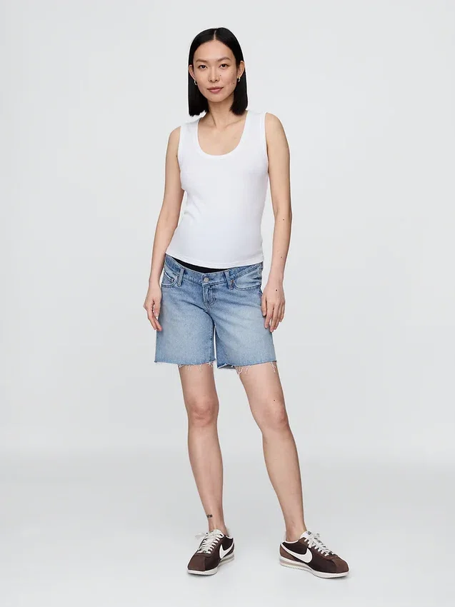 7" Mammaklær-shorts i denim med hel front