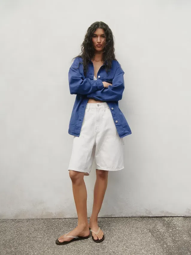 9" løse tømrershorts i denim