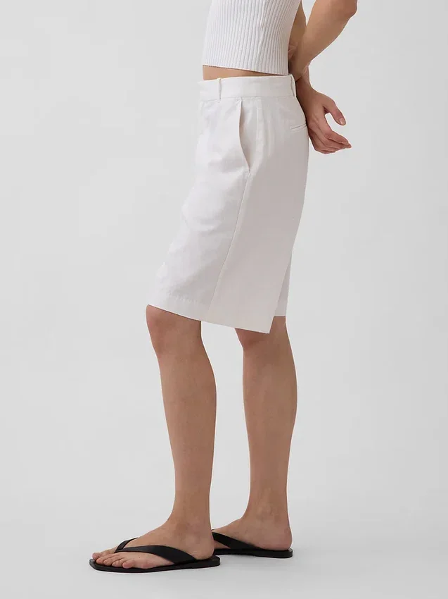 9" shorts i linblanding med lav midje