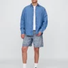 90-talls-inspirerte, løse denimshorts med rutemønster