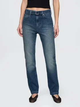 90-talls-inspirerte, slanke, rette jeans med høy midje og belte