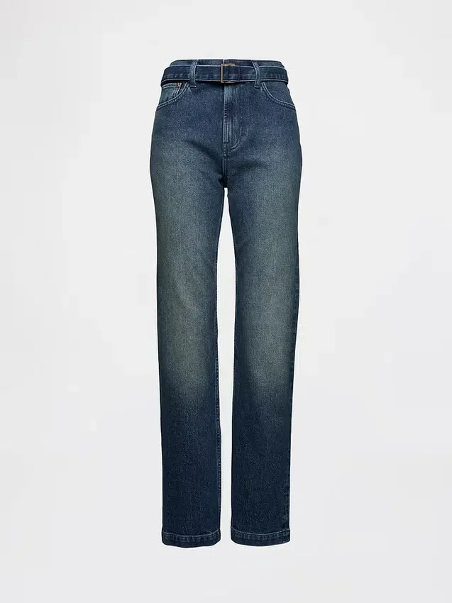 90-talls-inspirerte, slanke, rette jeans med høy midje og belte